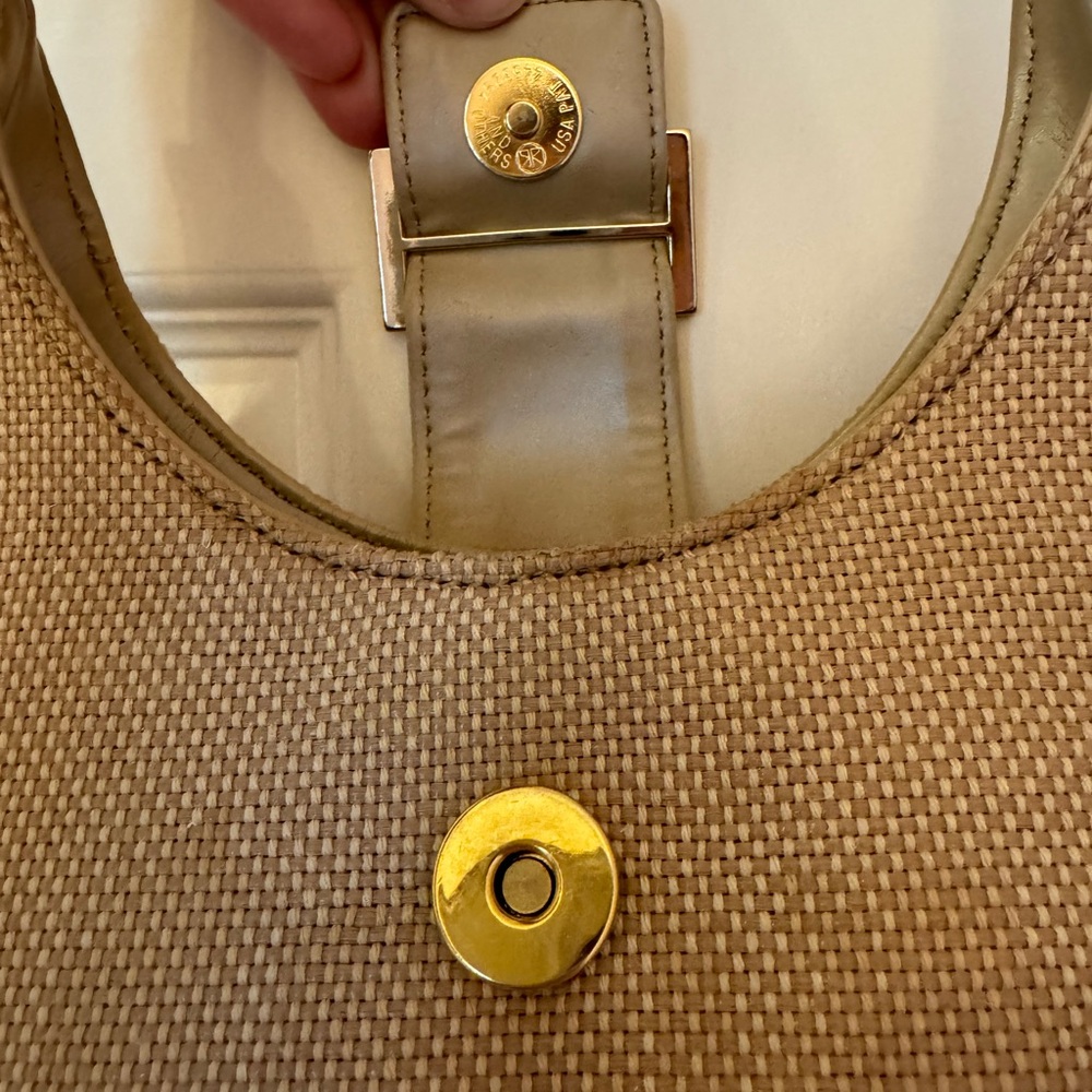 GUC Cream 90s Nine West structured leather & wicker shoulder bag - Picture 6 of 9